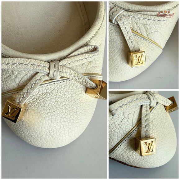 Authentic Louis Vuitton Cream/Beige Leather Monogram Ballet Flats 37/7 - Picture 2 of 13